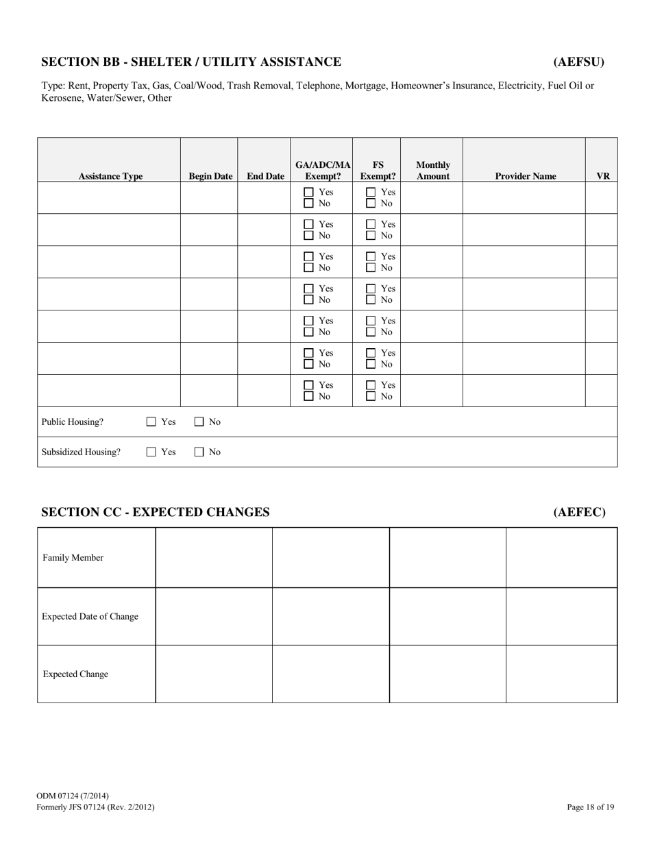 Form ODM07124 Eligibility Information Worksheet for Nursing Home and Home  Community Based Services (Hcbs) Waivers - Ohio, Page 18