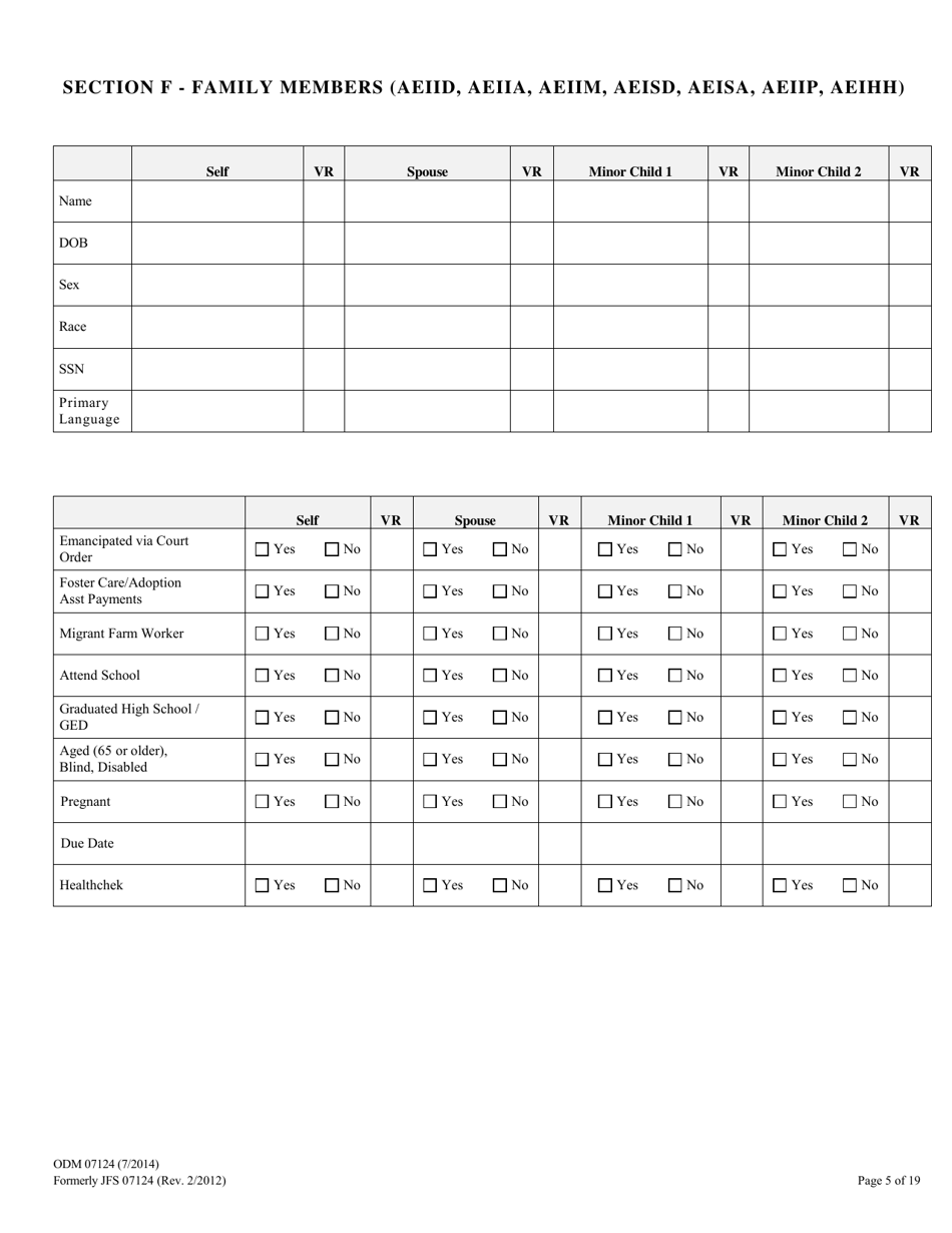Form ODM07124 Eligibility Information Worksheet for Nursing Home and Home  Community Based Services (Hcbs) Waivers - Ohio, Page 5