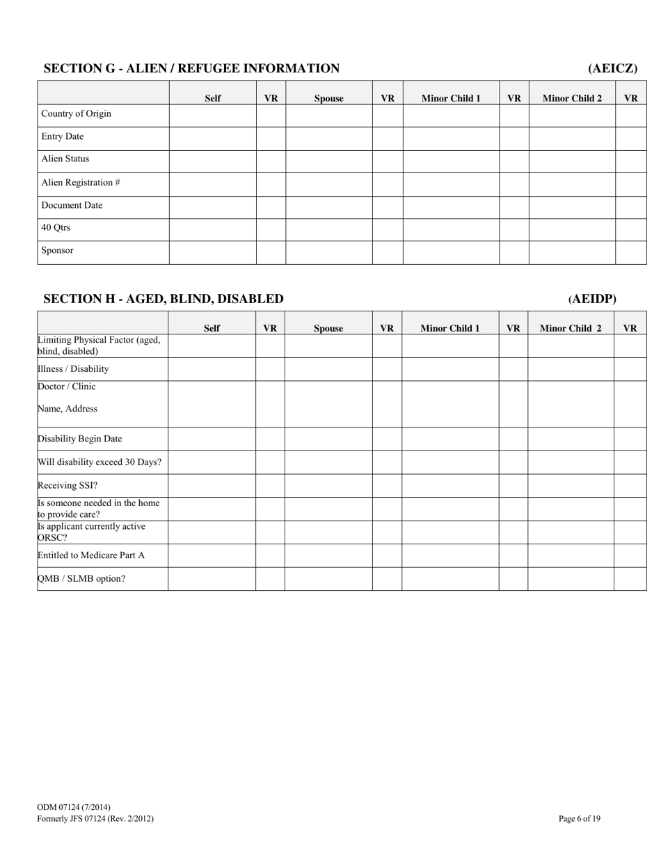 Form ODM07124 Eligibility Information Worksheet for Nursing Home and Home  Community Based Services (Hcbs) Waivers - Ohio, Page 6