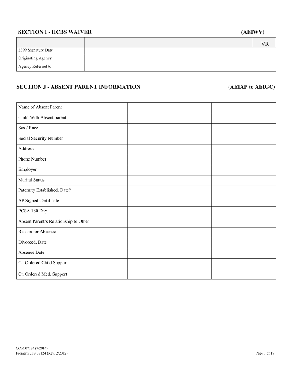 Form ODM07124 Eligibility Information Worksheet for Nursing Home and Home  Community Based Services (Hcbs) Waivers - Ohio, Page 7