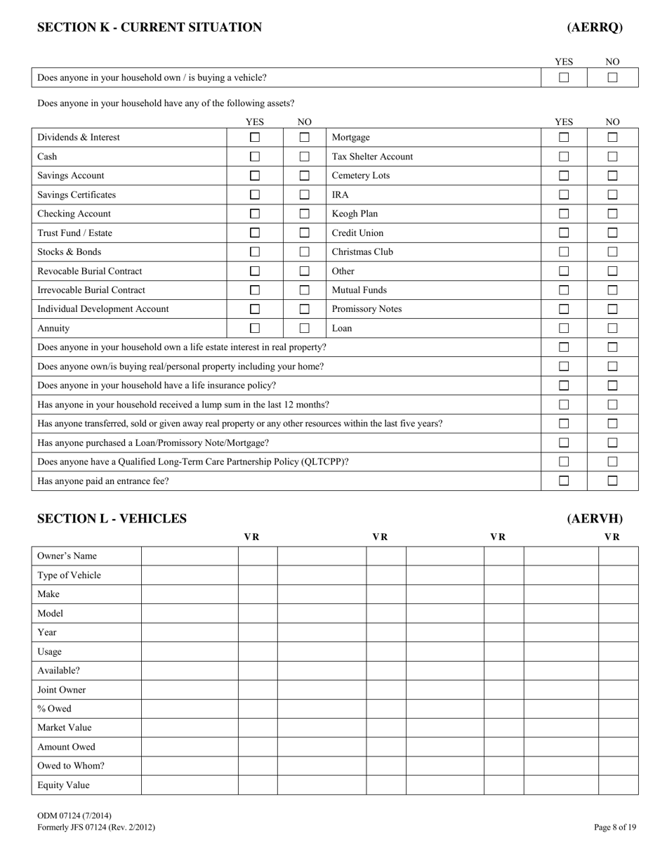 Form ODM07124 Eligibility Information Worksheet for Nursing Home and Home  Community Based Services (Hcbs) Waivers - Ohio, Page 8