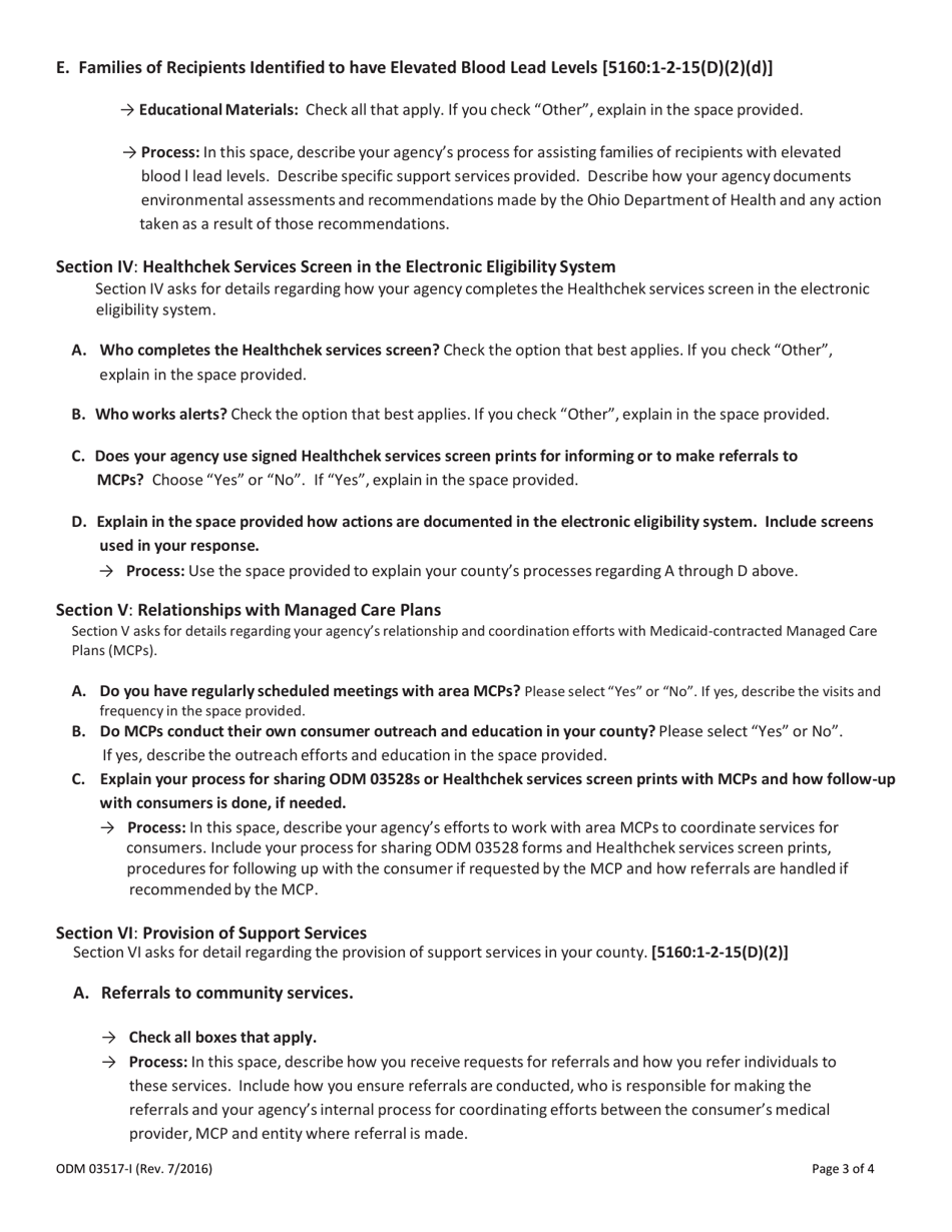 Instructions for Form ODM03517 Healthchek Services Implementation Plan - Ohio, Page 3