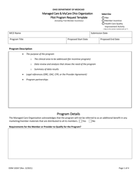 Document preview: Form ODM10267 Managed Care & Mycare Ohio Organization Pilot Program Request Template - Ohio