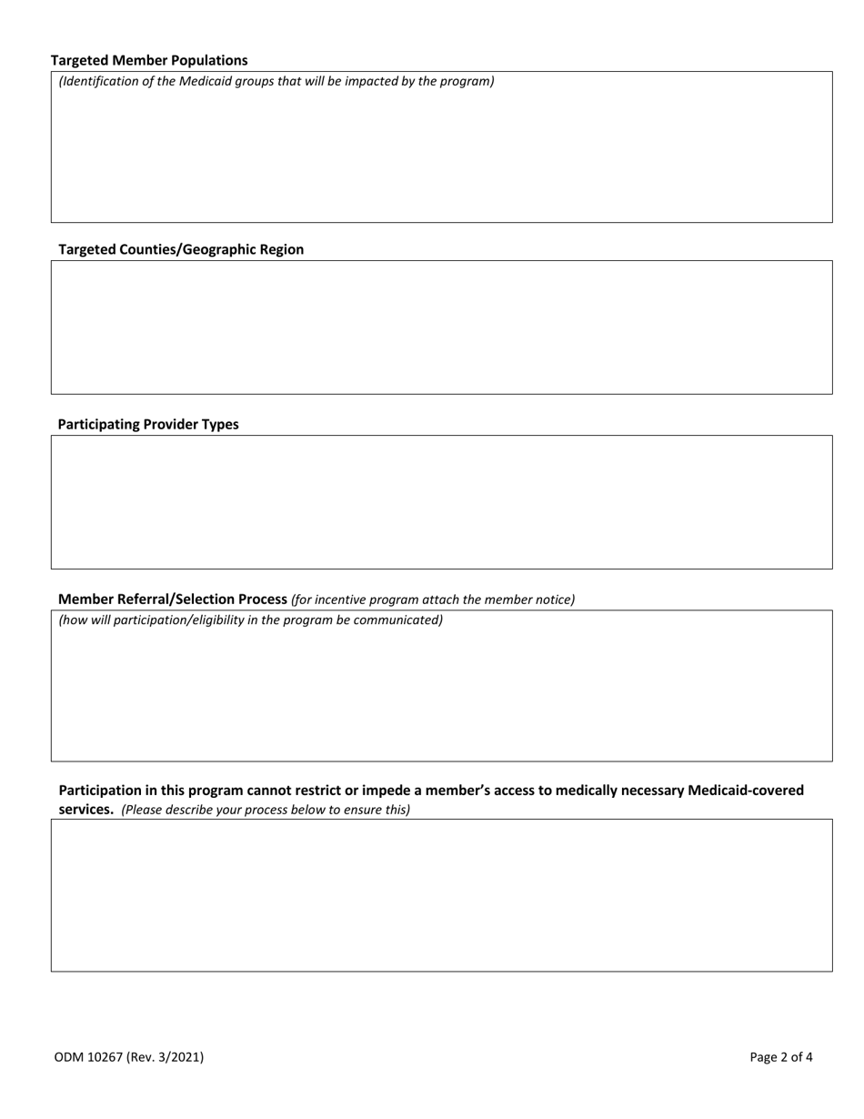 Form ODM10267 Managed Care  Mycare Ohio Organization Pilot Program Request Template - Ohio, Page 2