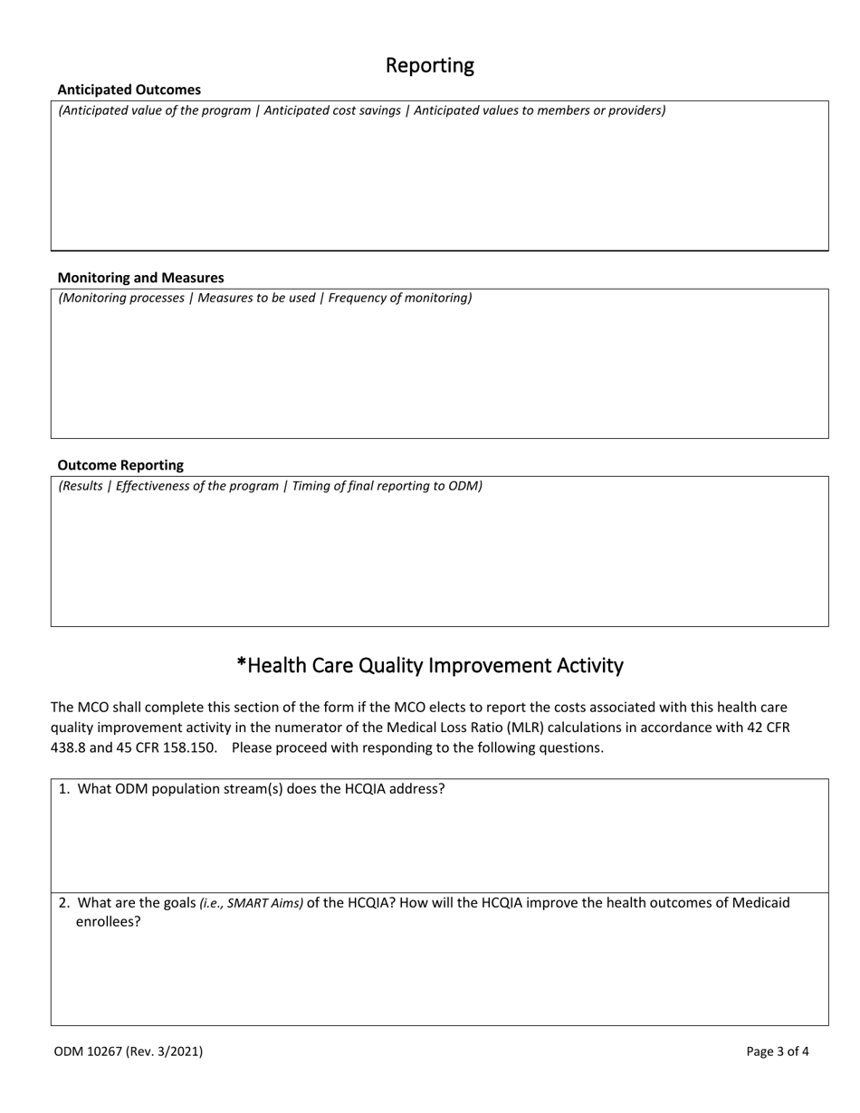 Form ODM10267 Managed Care  Mycare Ohio Organization Pilot Program Request Template - Ohio, Page 3