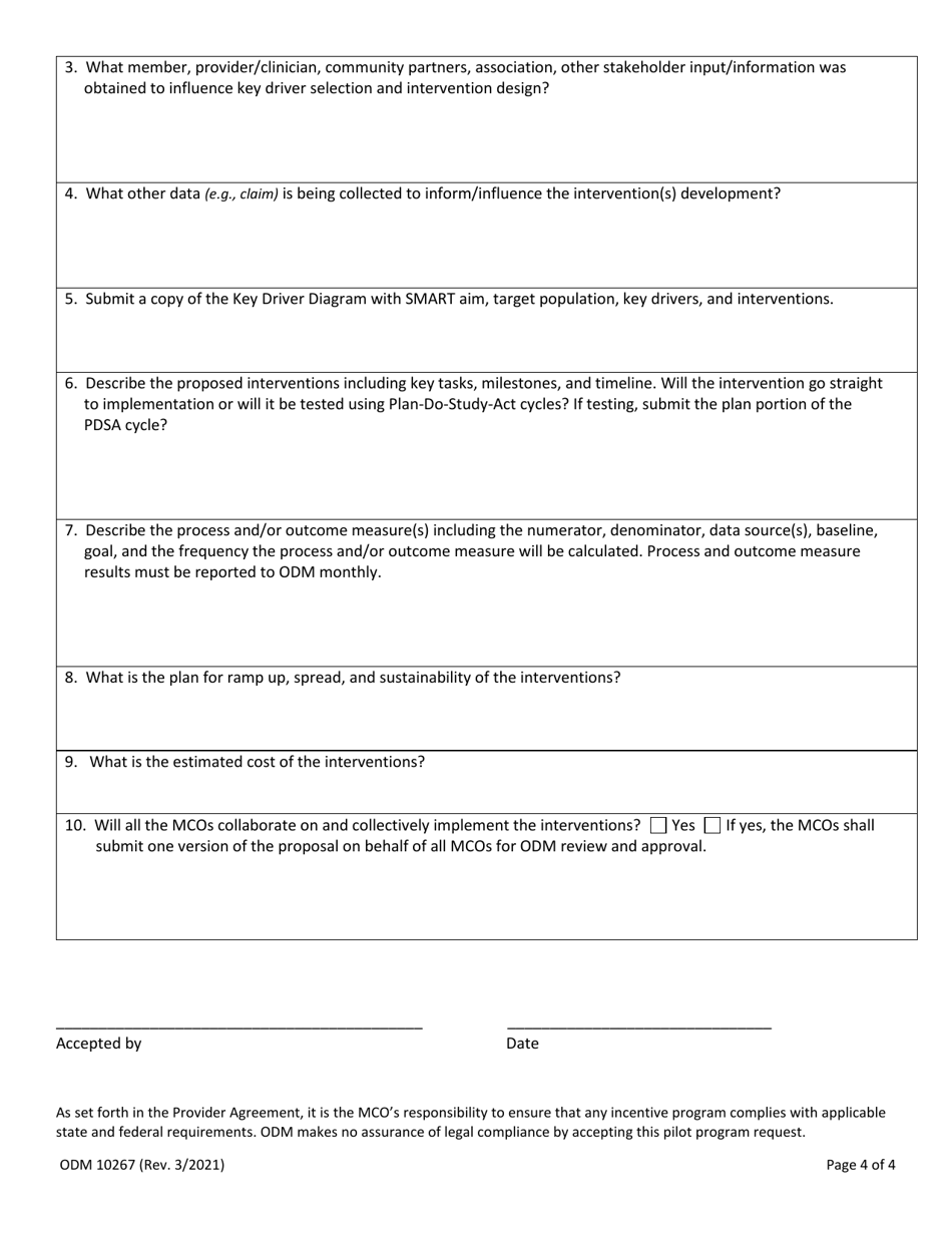 Form ODM10267 Managed Care  Mycare Ohio Organization Pilot Program Request Template - Ohio, Page 4