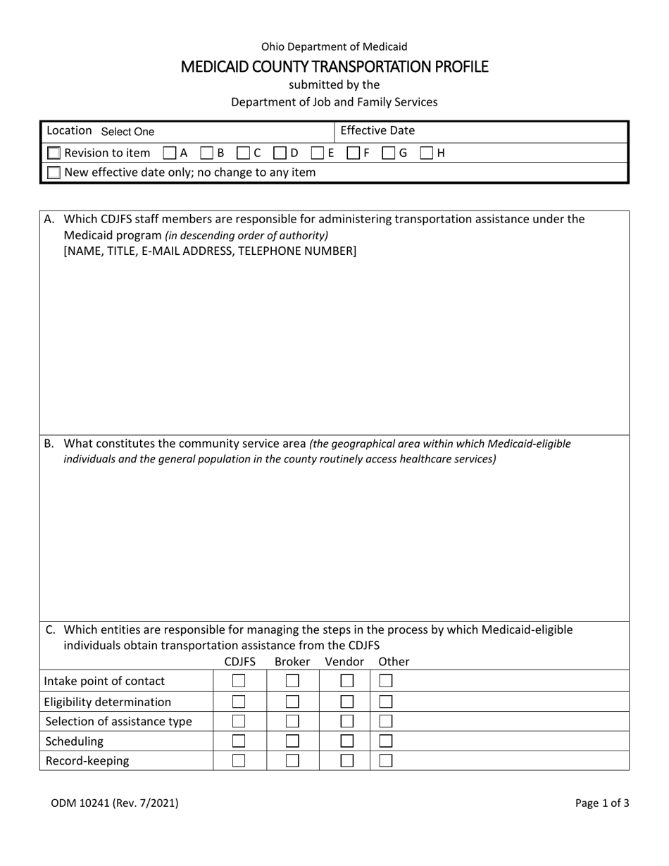 Form ODM10241 Medicaid County Transportation Profile - Ohio, Page 1