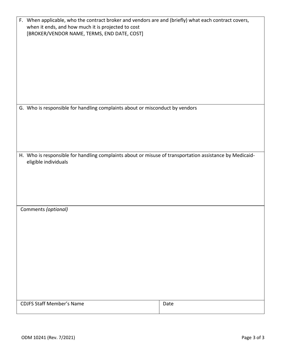 Form ODM10241 Medicaid County Transportation Profile - Ohio, Page 3