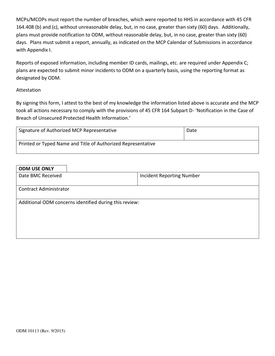 Form ODM10113 Mcp / Mcop Reporting Document for Improper Disclosure of Protected Health Information (Phi) - Ohio, Page 2