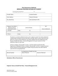 Document preview: Form ODM02918 Medicaid Provider Interim Settlement - Ohio