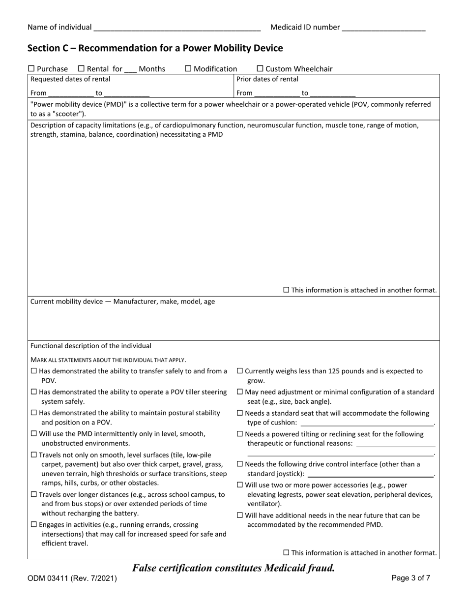Form ODM03411 Fill Out, Sign Online and Download Fillable PDF, Ohio