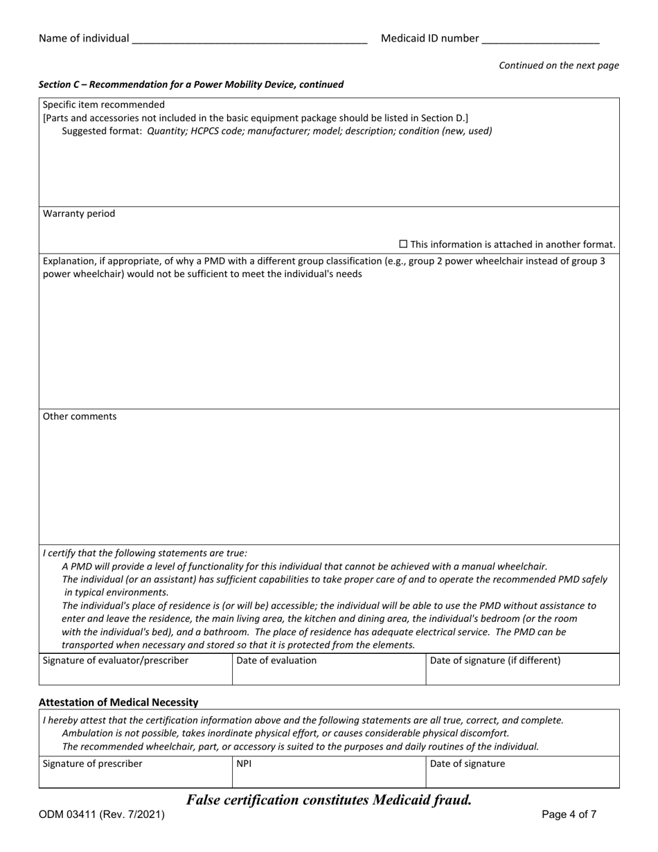 Form ODM03411 Certificate of Medical Necessity: Wheelchairs - Ohio, Page 4