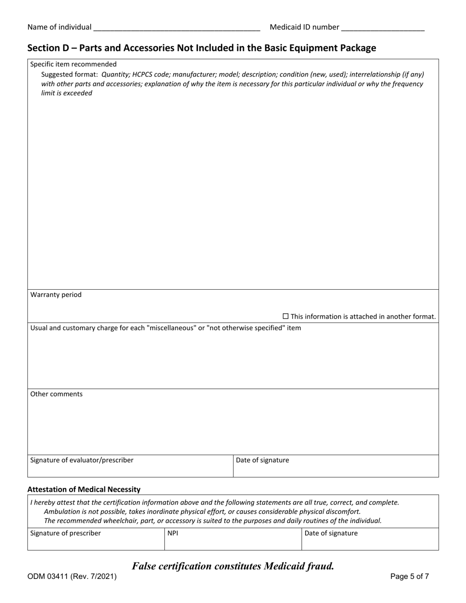 Form ODM03411 Certificate of Medical Necessity: Wheelchairs - Ohio, Page 5