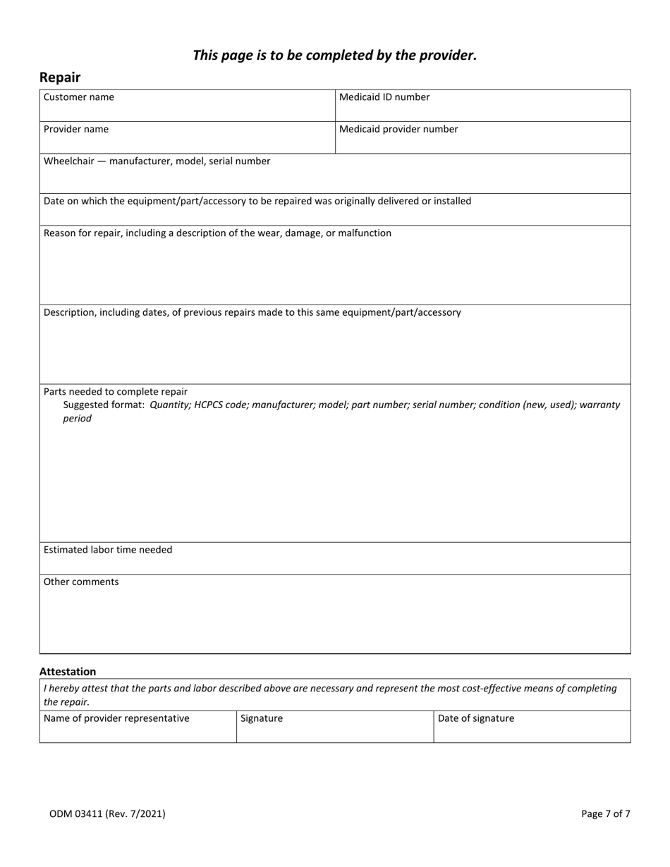 Form ODM03411 Fill Out, Sign Online and Download Fillable PDF, Ohio