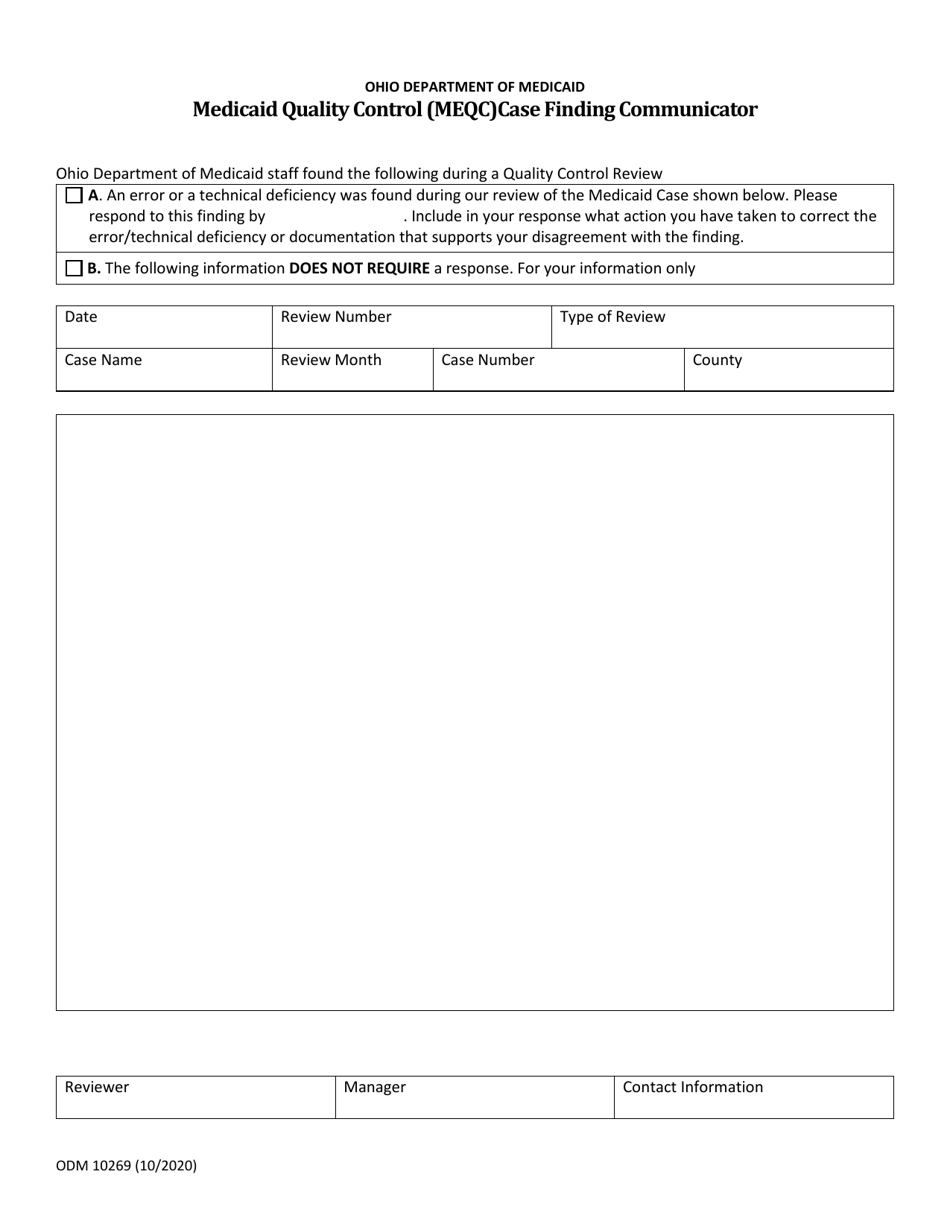Form ODM10269 Medicaid Quality Control (Meqc) Case Finding Communicator - Ohio, Page 1