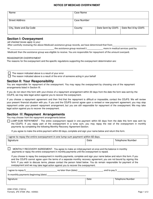 Form ODM07335 Notice of Medicaid Overpayment - Ohio