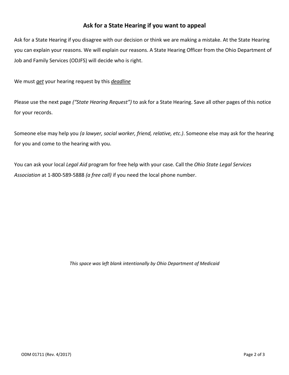 Form ODM01711 Notice of Denial of Your Request to Terminate Membership in Your Managed Care Plan for just Cause From the Bureau of Managed Care - Ohio, Page 2