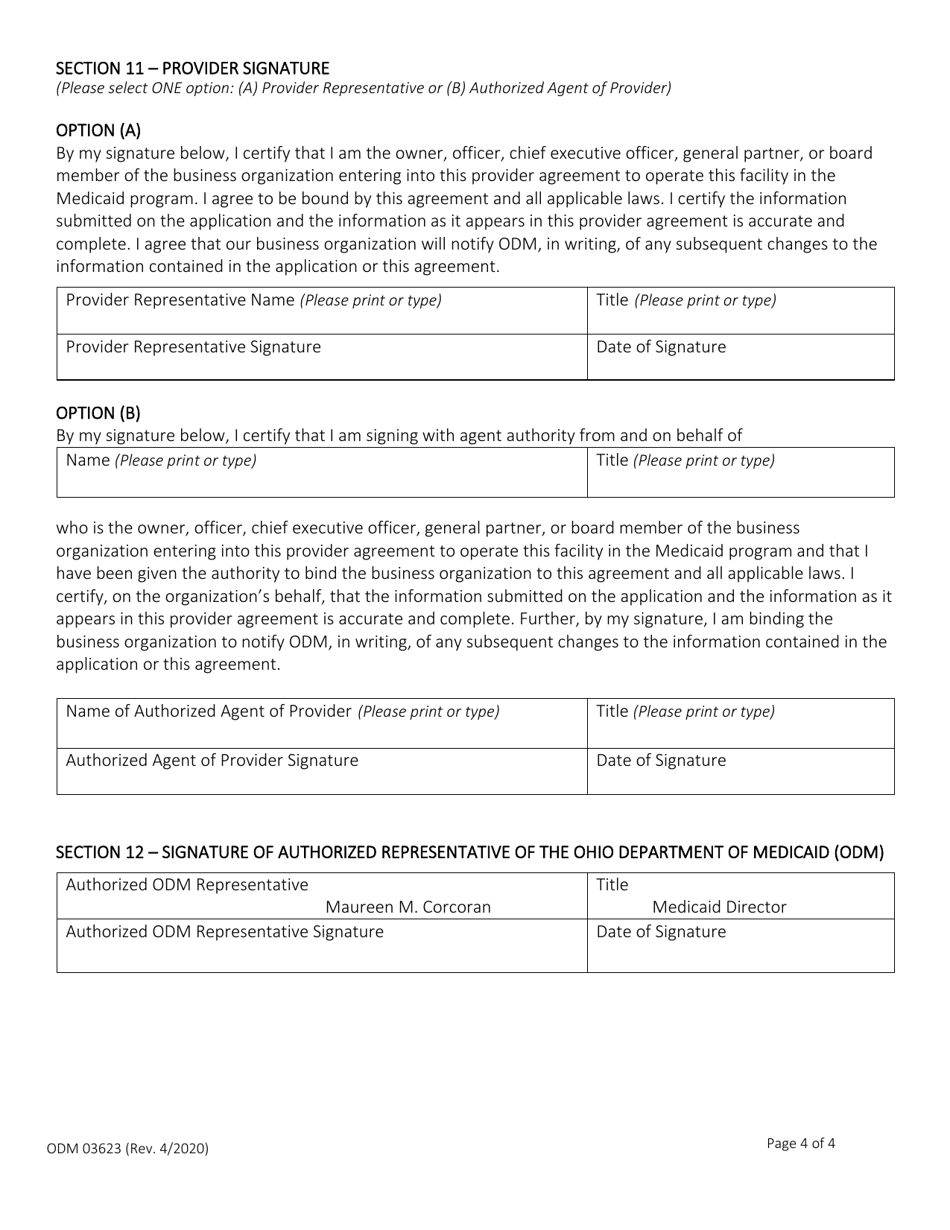 Form ODM03623 Ohio Medicaid Provider Agreement for Long Term Care Facilities - Ohio, Page 4