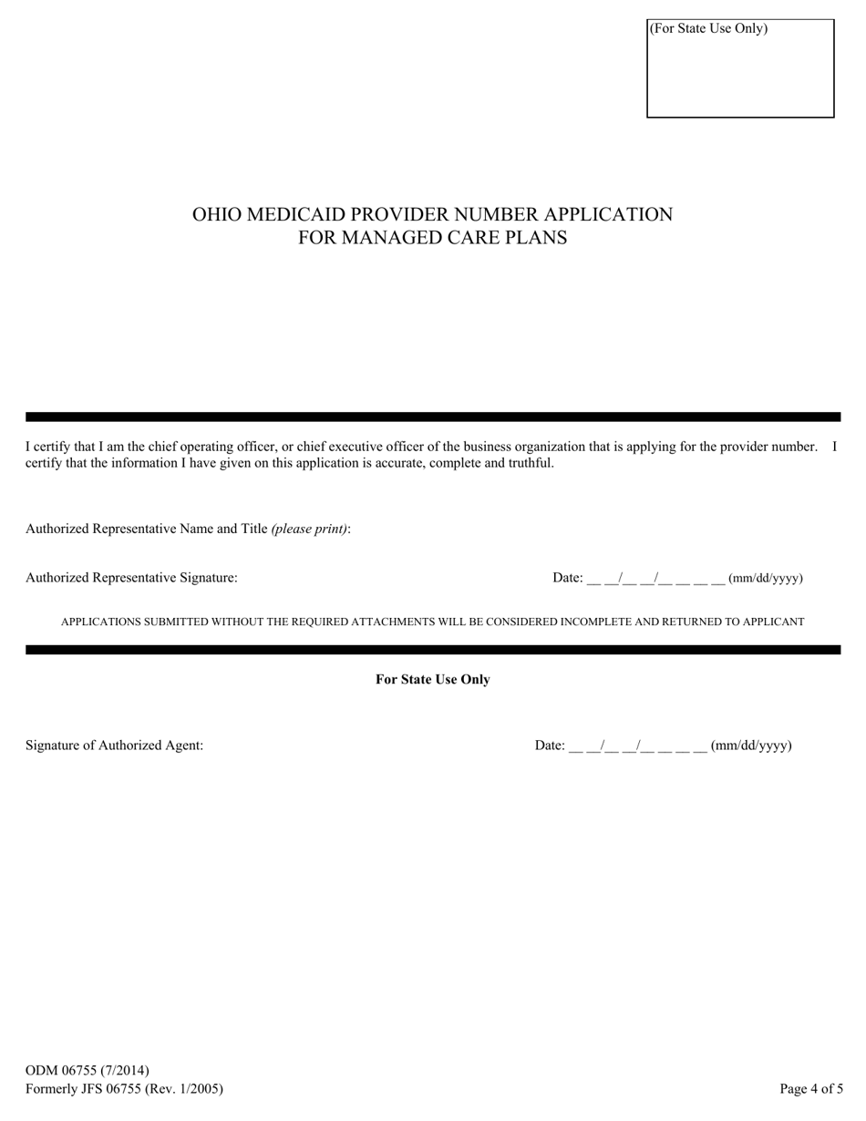 Form ODM06755 Ohio Medicaid Provider Number Application for Managed Care Plans - Ohio, Page 4