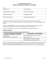 Form ODM10186 Prior Authorization Hepatitis C Treatment - Ohio