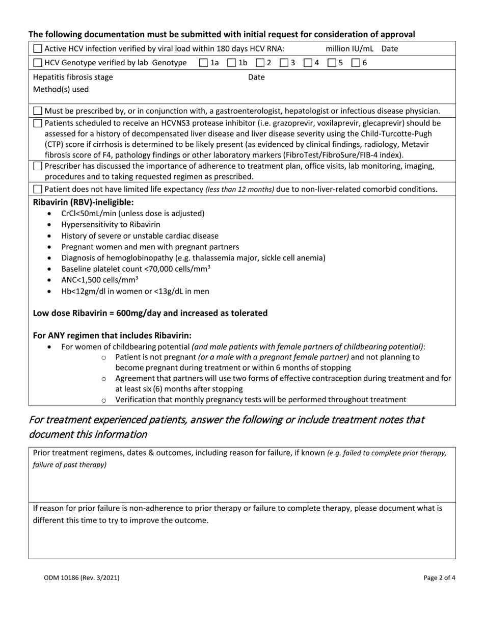 Form ODM10186 Prior Authorization Hepatitis C Treatment - Ohio, Page 2