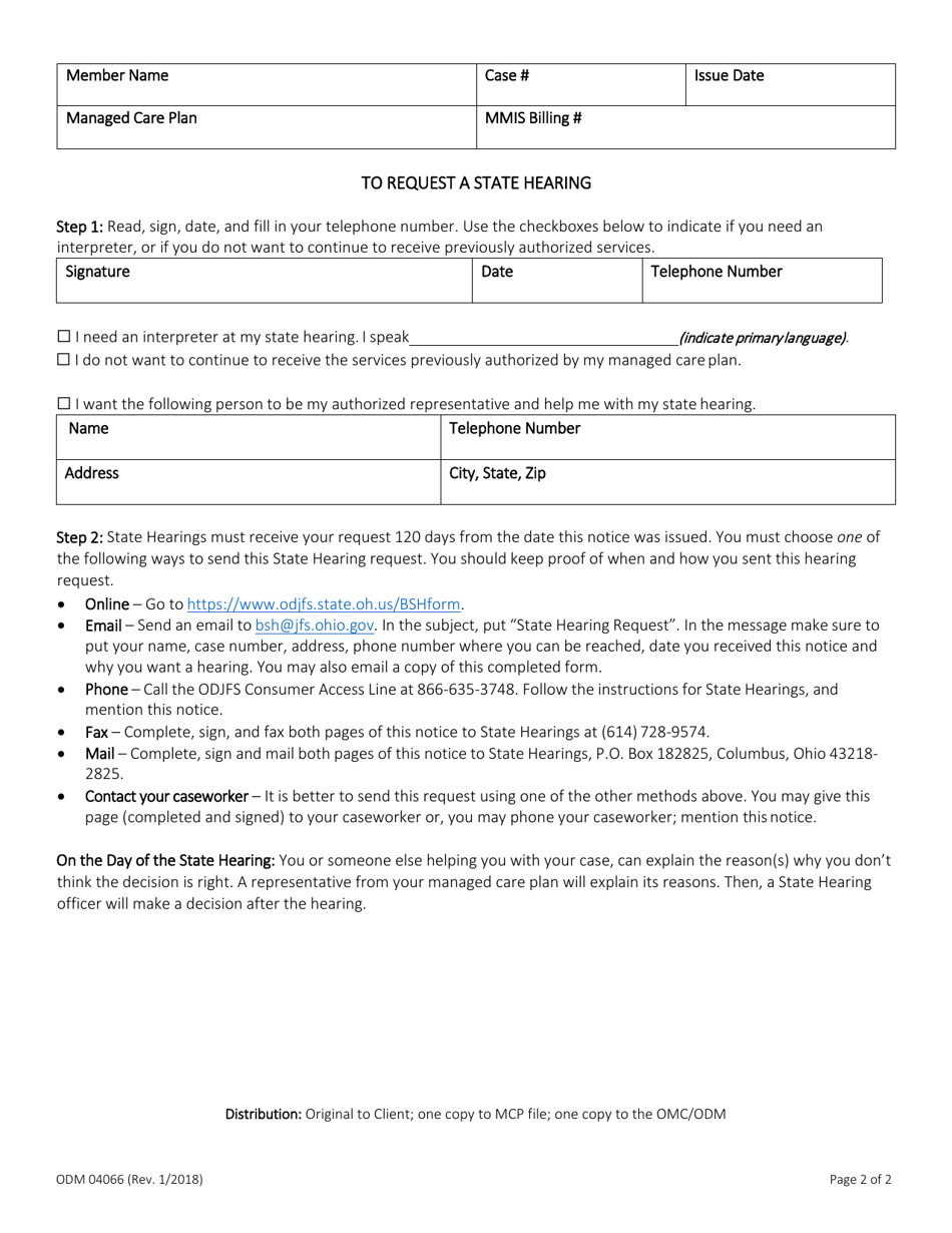 Form ODM04066 Notice of Reduction, Suspension, or Termination of Medical Services by Your Managed Care Plan - Ohio, Page 2
