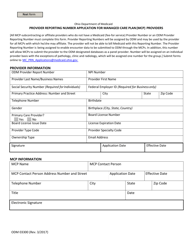 Document preview: Form ODM03300 Provider Reporting Number Application for Managed Care Plan (Mcp) Providers - Ohio