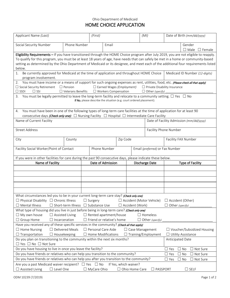 Form ODM10239 Home Choice Application - Ohio, Page 1