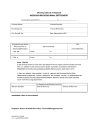 Document preview: Form ODM02921 Medicaid Provider Final Settlement - Ohio