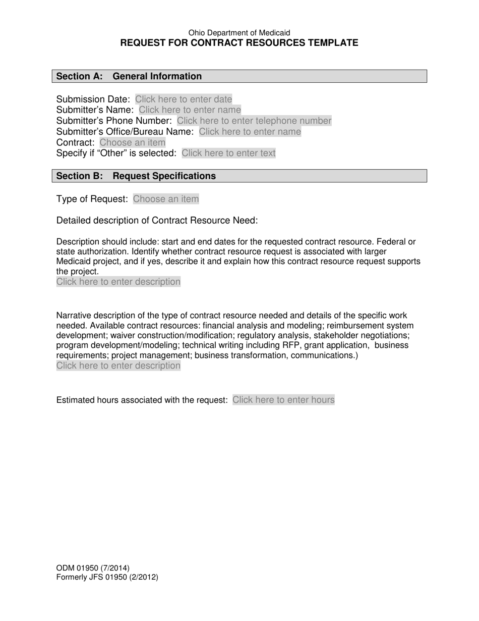 Form ODM01950 Request for Contract Resources Template - Ohio, Page 1