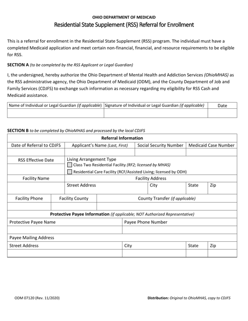 Form ODM07120 Residential State Supplement (Rss) Referral for Enrollment - Ohio