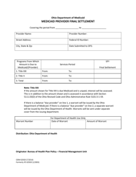 Document preview: Form ODM02920 Medicaid Provider Final Settlement - Ohio
