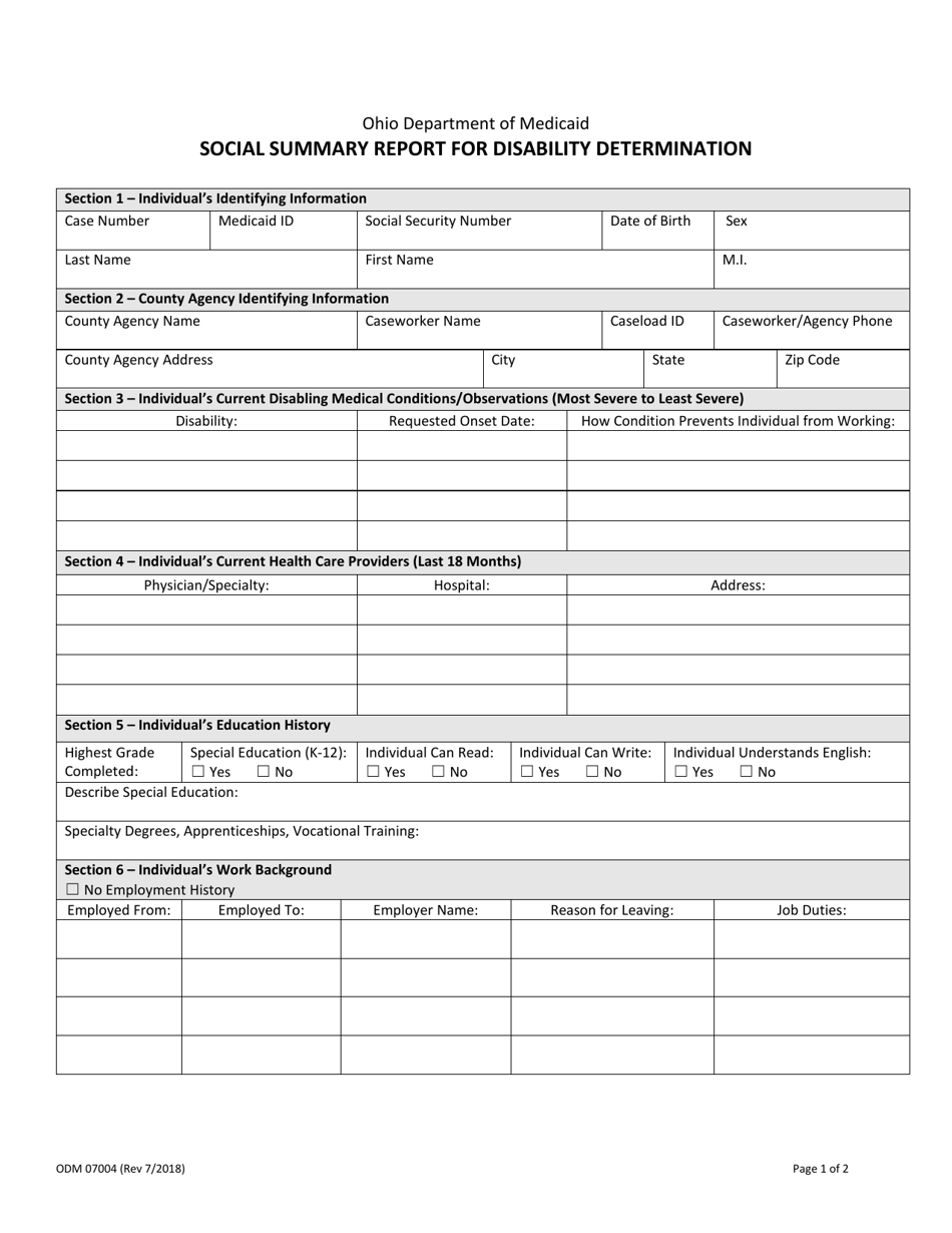 Form Odm07004 Download Fillable Pdf Or Fill Online Social Summary