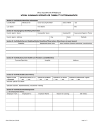Form ODM07004 Social Summary Report for Disability Determination - Ohio