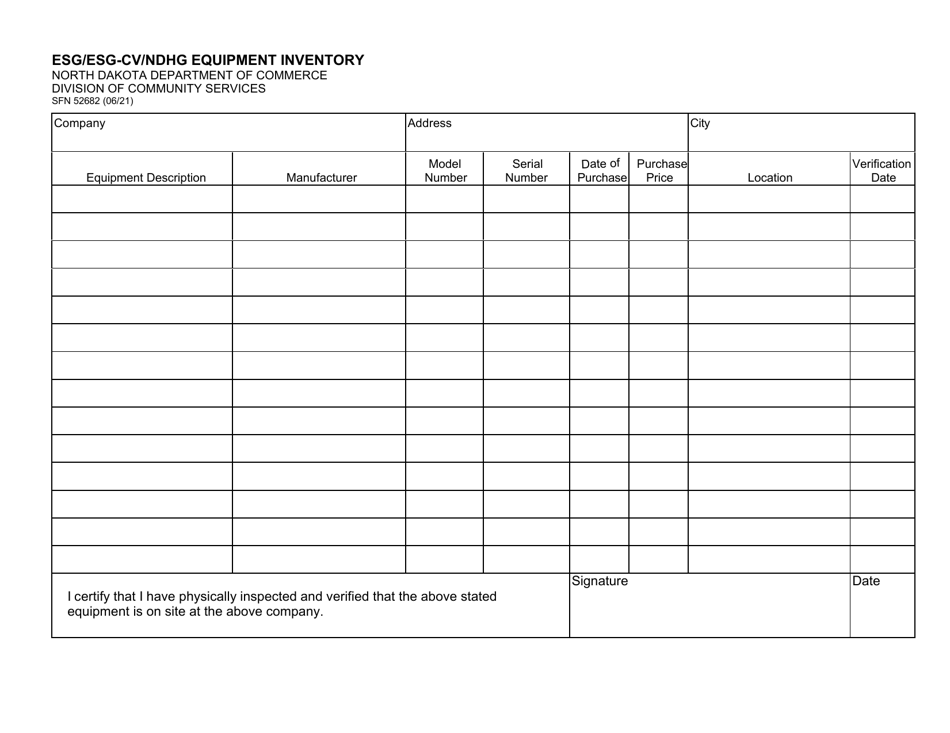 Form SFN52682 Esg / Esg-Cv / Ndhg Equipment Inventory - North Dakota, Page 1