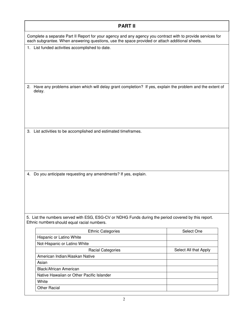 Form SFN52677 Esg-Cv / Ndhg Mid-term / Final Progress Report - North Dakota, Page 2
