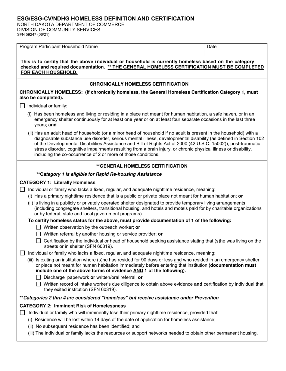 Form SFN59247 Download Fillable PDF or Fill Online Esg/Esg-Cv/Ndhg ...