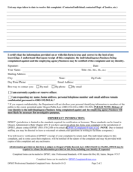 Professional Standards Complaint Form - Oregon, Page 2