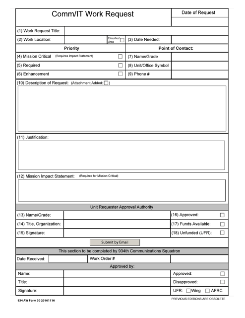 934 AW Form 30 Comm/It Work Request