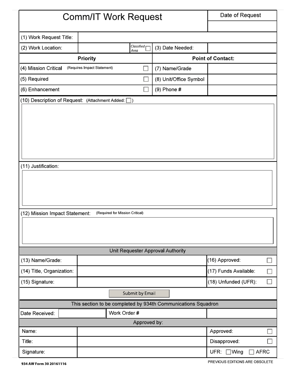 934 AW Form 30 Comm / It Work Request, Page 1