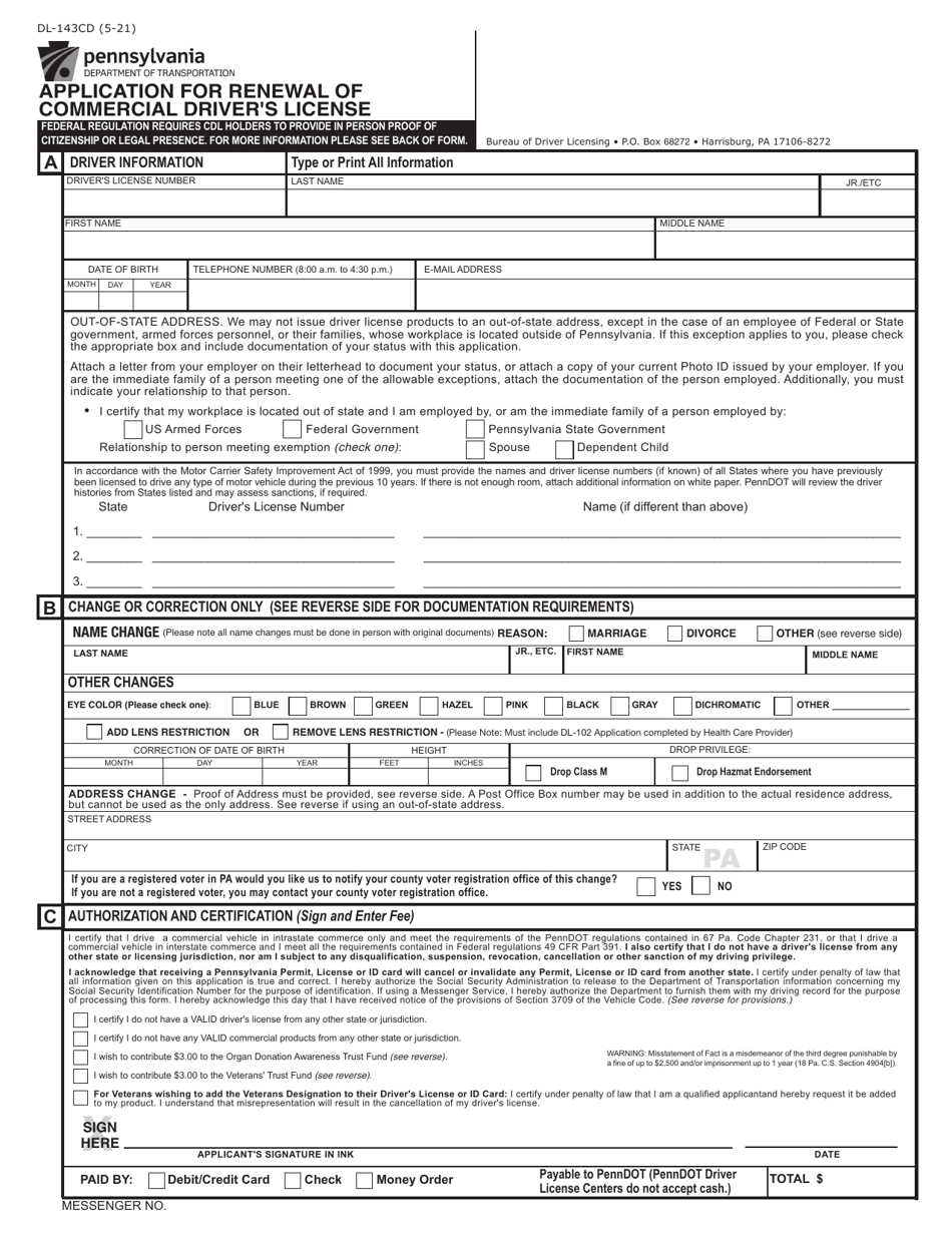 Form DL-143CD Download Fillable PDF Or Fill Online Application For ...