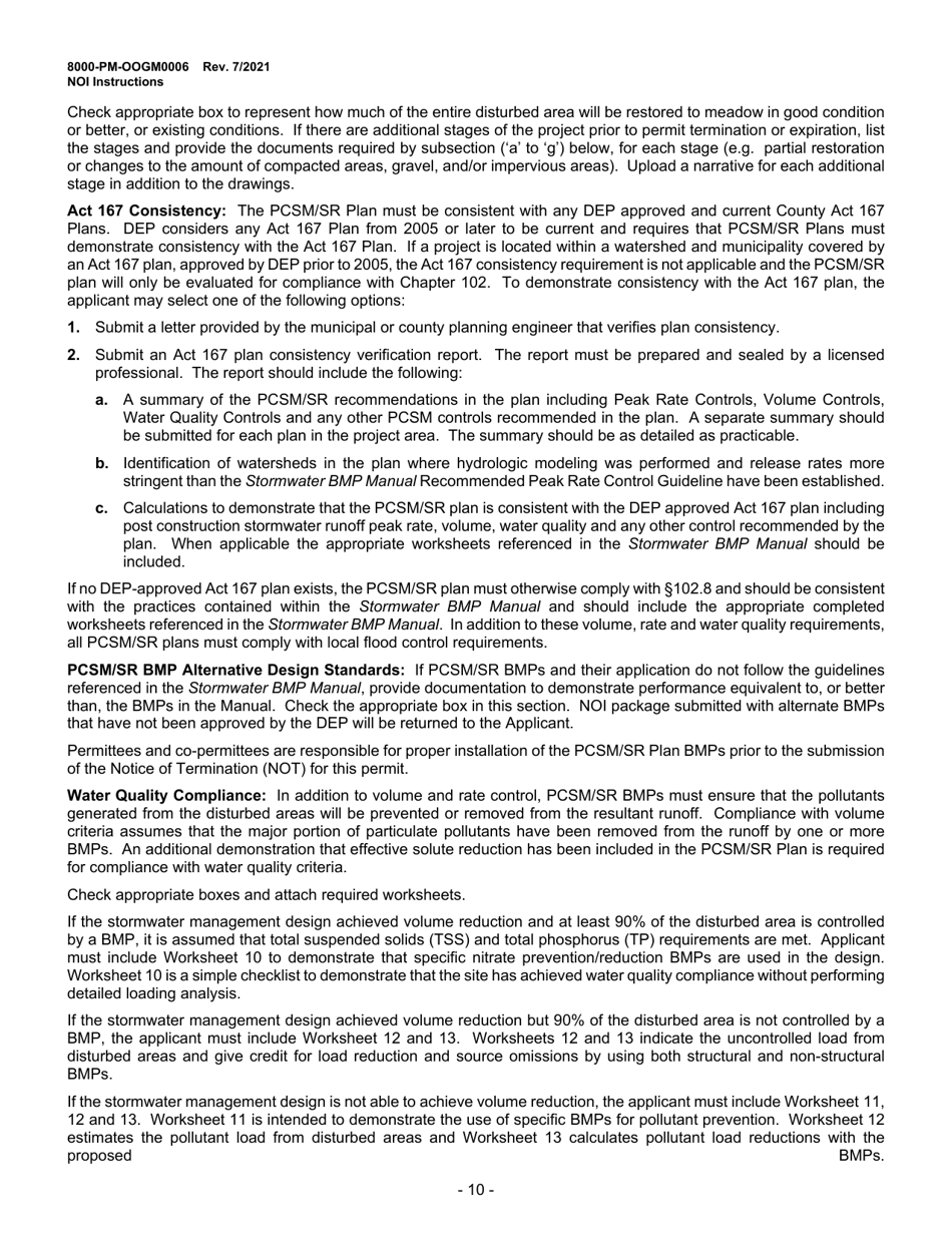 Instructions for Form 8000-PM-OOGM0006 Notice of Intent (Noi) for Coverage Under the Erosion and Sediment Control General Permit (Escgp-3) for Earth Disturbance Associated With Oil and Gas Exploration, Production, Processing, or Treatment Operations or Transmission Facilities - Pennsylvania, Page 10