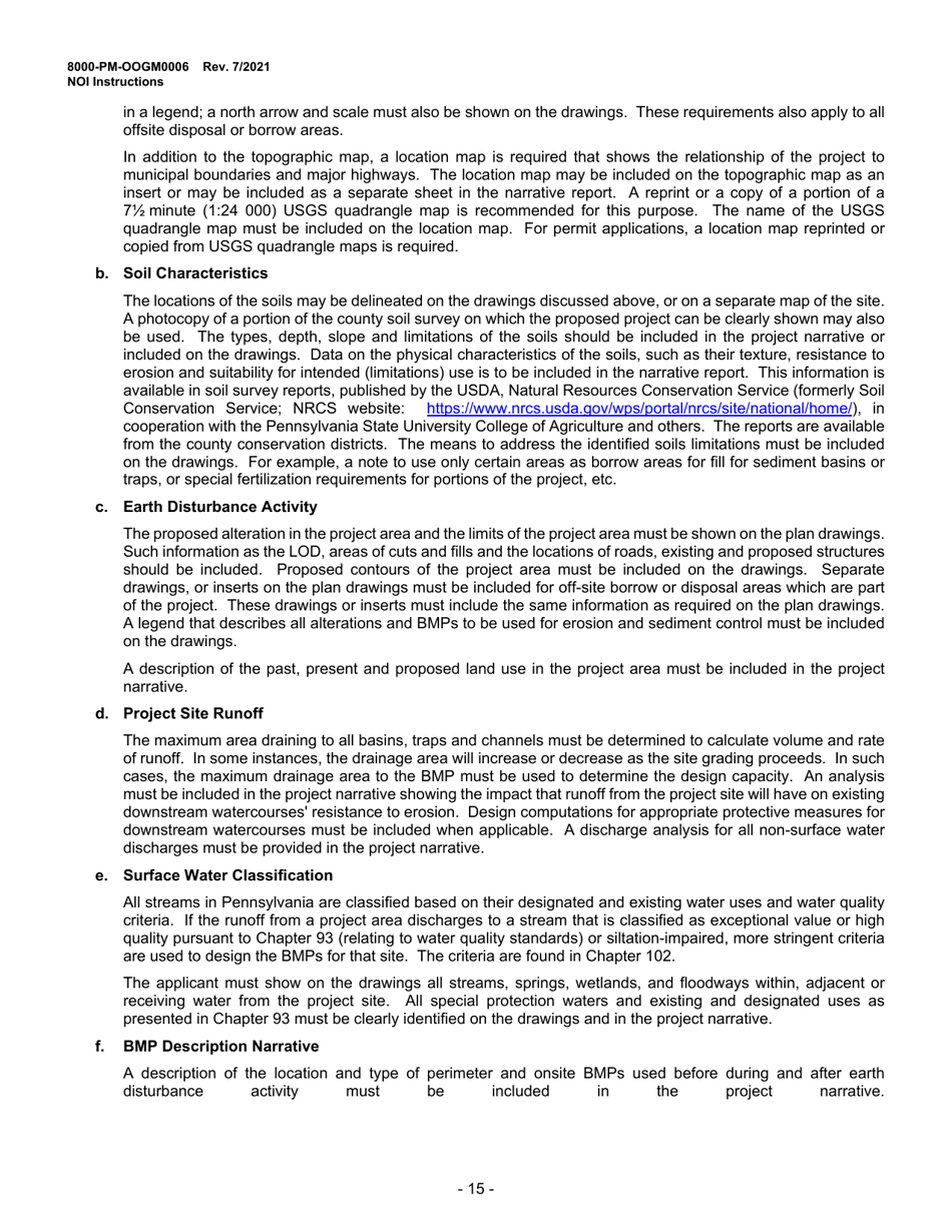 Instructions for Form 8000-PM-OOGM0006 Notice of Intent (Noi) for Coverage Under the Erosion and Sediment Control General Permit (Escgp-3) for Earth Disturbance Associated With Oil and Gas Exploration, Production, Processing, or Treatment Operations or Transmission Facilities - Pennsylvania, Page 15