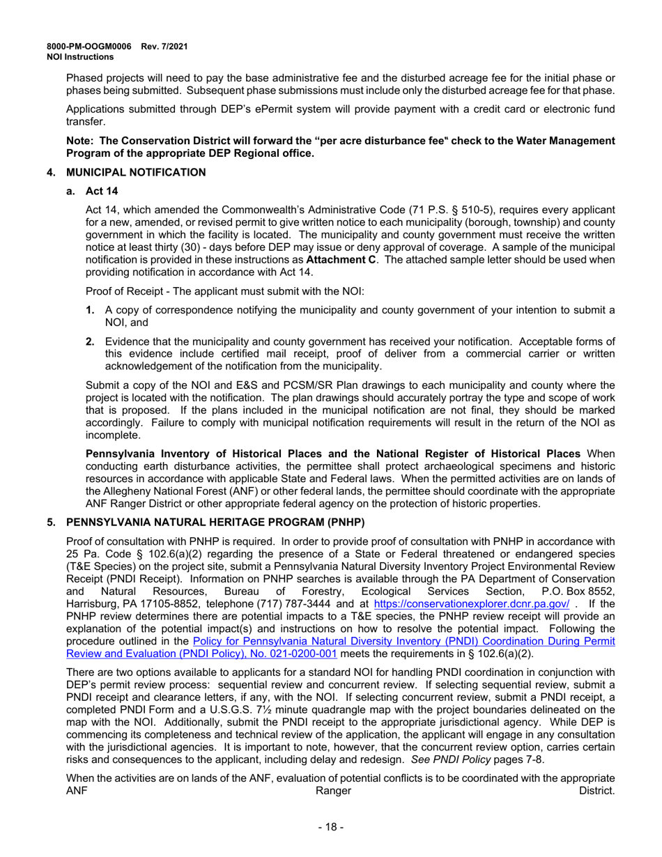 Instructions for Form 8000-PM-OOGM0006 Notice of Intent (Noi) for Coverage Under the Erosion and Sediment Control General Permit (Escgp-3) for Earth Disturbance Associated With Oil and Gas Exploration, Production, Processing, or Treatment Operations or Transmission Facilities - Pennsylvania, Page 18