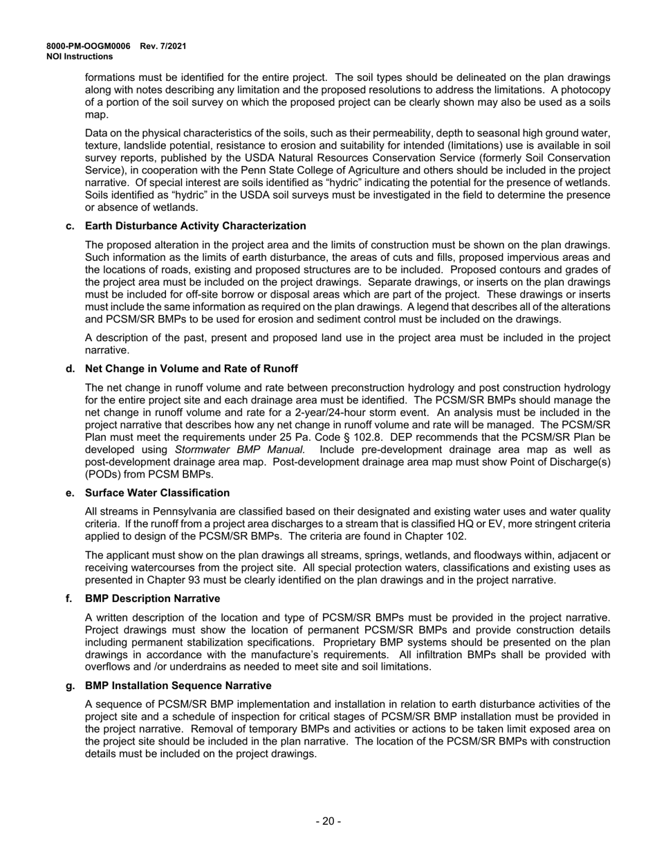 Instructions for Form 8000-PM-OOGM0006 Notice of Intent (Noi) for Coverage Under the Erosion and Sediment Control General Permit (Escgp-3) for Earth Disturbance Associated With Oil and Gas Exploration, Production, Processing, or Treatment Operations or Transmission Facilities - Pennsylvania, Page 20
