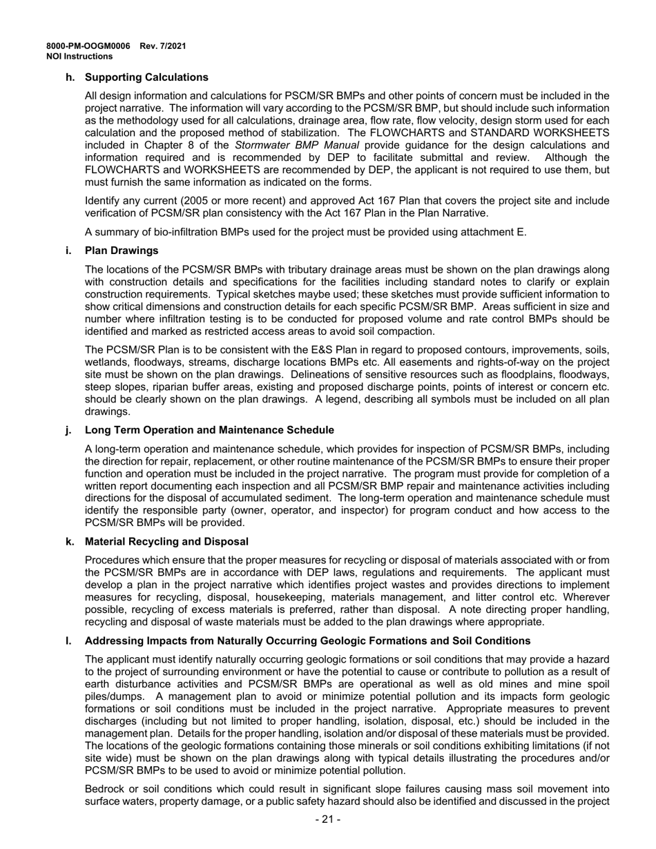 Instructions for Form 8000-PM-OOGM0006 Notice of Intent (Noi) for Coverage Under the Erosion and Sediment Control General Permit (Escgp-3) for Earth Disturbance Associated With Oil and Gas Exploration, Production, Processing, or Treatment Operations or Transmission Facilities - Pennsylvania, Page 21