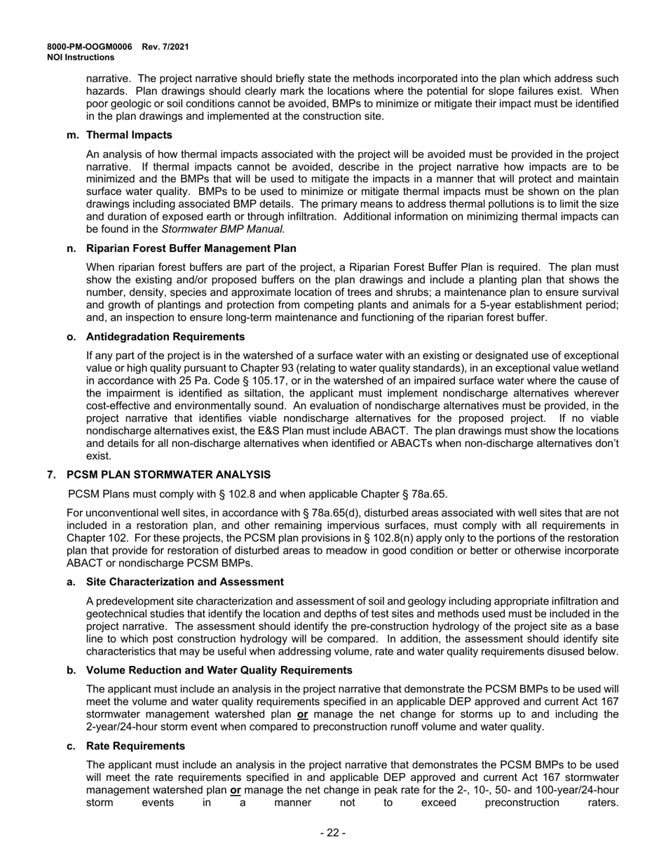 Instructions for Form 8000-PM-OOGM0006 Notice of Intent (Noi) for Coverage Under the Erosion and Sediment Control General Permit (Escgp-3) for Earth Disturbance Associated With Oil and Gas Exploration, Production, Processing, or Treatment Operations or Transmission Facilities - Pennsylvania, Page 22