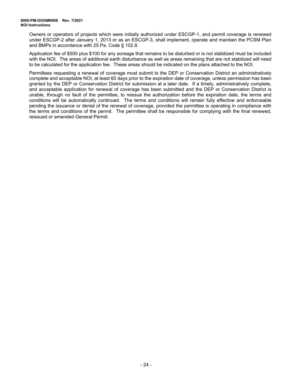 Instructions for Form 8000-PM-OOGM0006 Notice of Intent (Noi) for Coverage Under the Erosion and Sediment Control General Permit (Escgp-3) for Earth Disturbance Associated With Oil and Gas Exploration, Production, Processing, or Treatment Operations or Transmission Facilities - Pennsylvania, Page 24