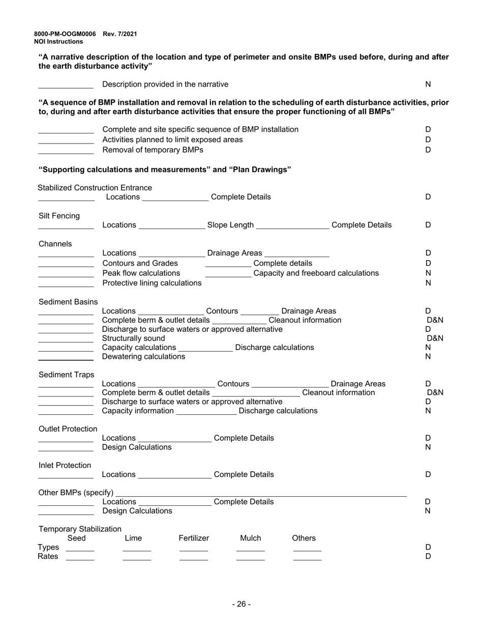 Instructions for Form 8000-PM-OOGM0006 Notice of Intent (Noi) for Coverage Under the Erosion and Sediment Control General Permit (Escgp-3) for Earth Disturbance Associated With Oil and Gas Exploration, Production, Processing, or Treatment Operations or Transmission Facilities - Pennsylvania, Page 26
