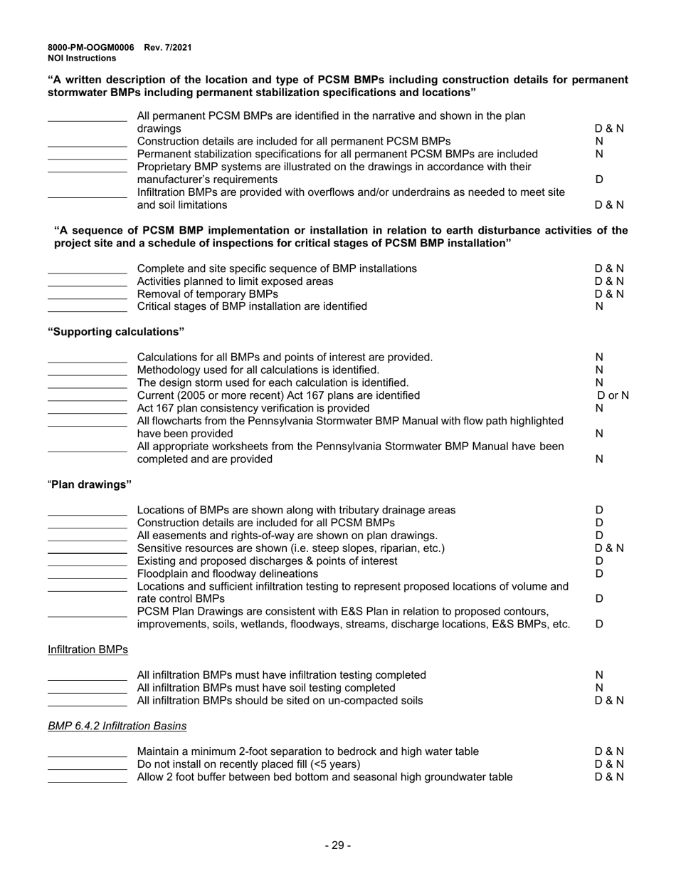 Instructions for Form 8000-PM-OOGM0006 Notice of Intent (Noi) for Coverage Under the Erosion and Sediment Control General Permit (Escgp-3) for Earth Disturbance Associated With Oil and Gas Exploration, Production, Processing, or Treatment Operations or Transmission Facilities - Pennsylvania, Page 29